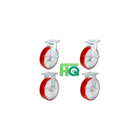 Casterhq 8"x2" Tool Box Kit, Red Polyurethane Wheel, 1,250 Lbs Capacity CB-9TBRP82